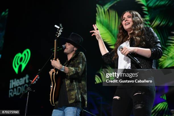 Jesse & Joy performs onstage during the iHeartRadio Fiesta Latina: Celebrating Our Heroes at American Airlines Arena on November 4, 2017 in Miami,...