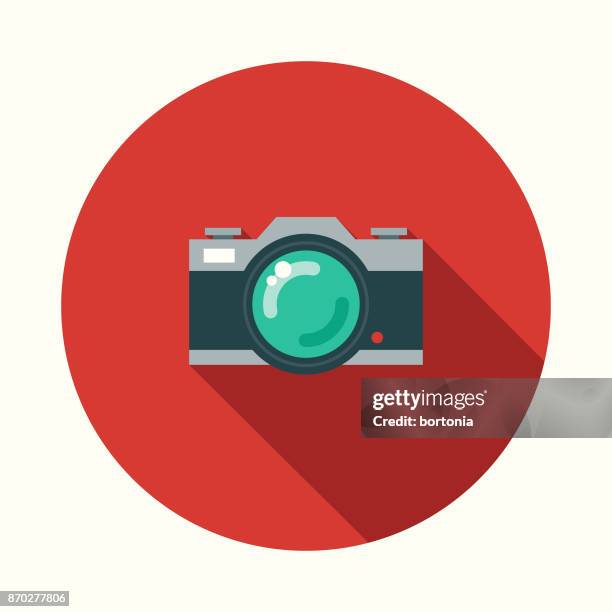 camera flat design communications icon with side shadow - dslr camera stock illustrations