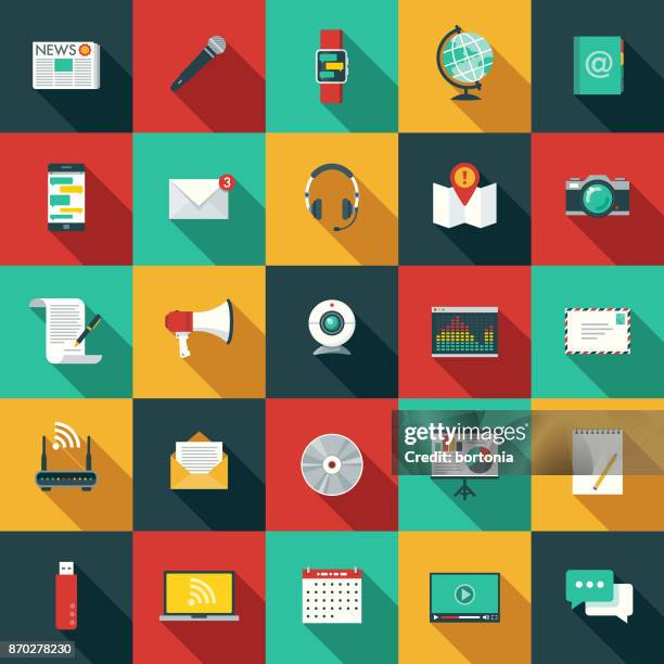 flat design communications icon set with side shadow - flash drive cute stock illustrations