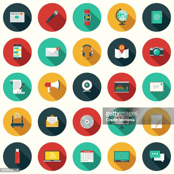 flat design communications icon set with side shadow - flat design stock illustrations