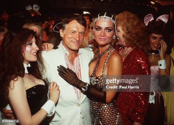 Hugh Hefner with Carrie Leigh at the Playboy Mansion, Carrie was a 19 year old Canadian living in Toronto when they met in 1983. Having fun at the...