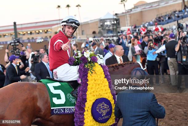 Gun Runner with Florent Geroux up wins the Breeders Cup Classic at Del Mar Race Track on November 4, 2017 in Del Mar, California