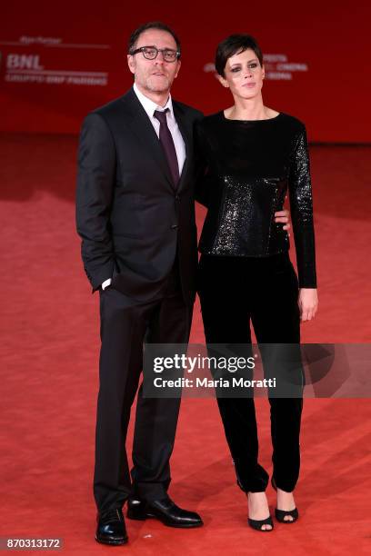 Valerio Mastandrea and Chiara Martegiani walk a red carpet for 'The Place' during the 12th Rome Film Fest at Auditorium Parco Della Musica on...