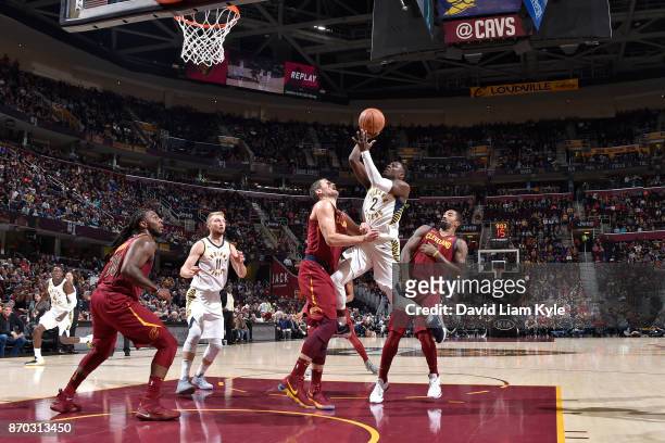 Darren Collison of the Indiana Pacers shoots the ball during the game against the Cleveland Cavaliers on November 1, 2017 at Quicken Loans Arena in...