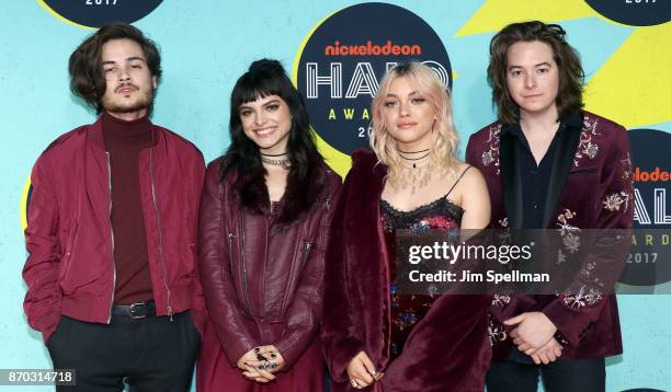 Iain Shipp, Nia Lovelis, singer Rena Lovelis and Casey Moreta from Hey Violet attend the Nickelodeon Halo Awards 2017 at Pier 36 on November 4, 2017...