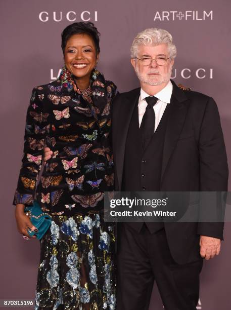 Mellody Hobson and honoree George Lucas attend the 2017 LACMA Art + Film Gala Honoring Mark Bradford And George Lucas at LACMA on November 4, 2017 in...