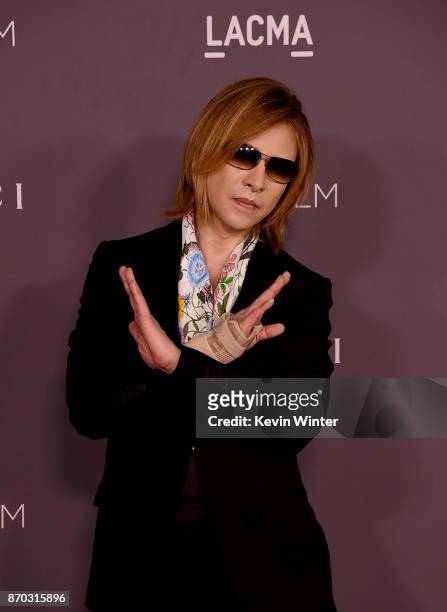 Musician Yoshiki attends the 2017 LACMA Art + Film Gala Honoring Mark Bradford And George Lucas at LACMA on November 4, 2017 in Los Angeles,...