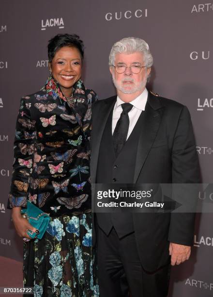 Mellody Hobson and honoree George Lucas attend the 2017 LACMA Art + Film Gala Honoring Mark Bradford and George Lucas presented by Gucci at LACMA on...