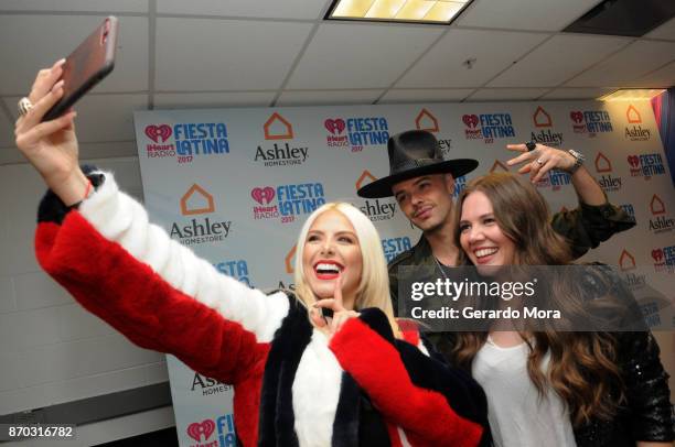 Michelle Ciotti, Jesse & Joy attend the iHeartRadio Fiesta Latina: Celebrating Our Heroes at American Airlines Arena on November 4, 2017 in Miami,...