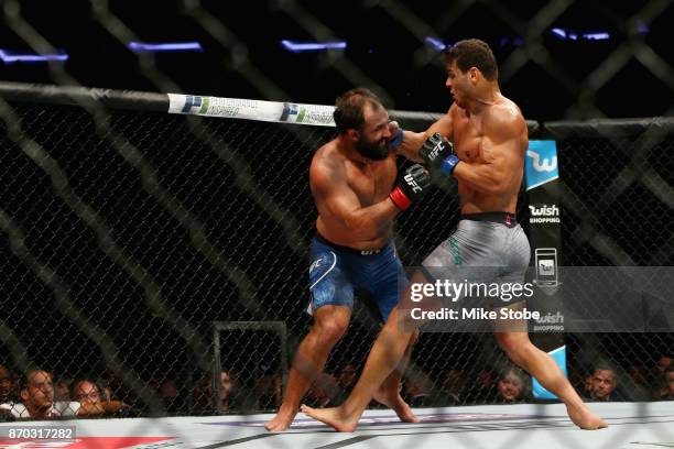 Paulo Costa of Brazil fights Johny Hendricks in their middleweight bout during the UFC 217 event at Madison Square Garden on November 4, 2017 in New...