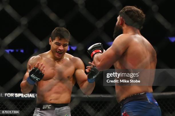 Paulo Costa of Brazil fights Johny Hendricks in their middleweight bout during the UFC 217 event at Madison Square Garden on November 4, 2017 in New...