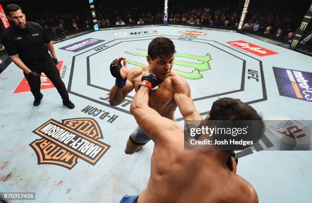 Paulo Costa of Brazil fights Johny Hendricks in their middleweight bout during the UFC 217 event at Madison Square Garden on November 4, 2017 in New...