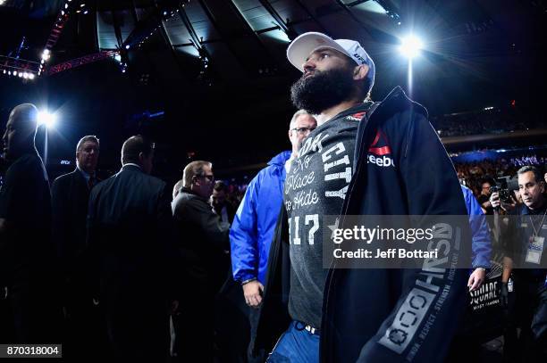 Johny Hendricks approaches the octagon for his middleweight bout against Paulo Costa of Brazil during the UFC 217 event at Madison Square Garden on...