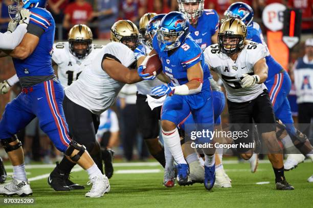 Xavier Jones of the SMU Mustangs breaks free against the UCF Knights during the second half at Gerald J. Ford Stadium on November 4, 2017 in Dallas,...