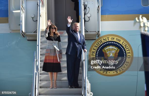 President Donald Trump and his wife First Lady of the US Melania Trump greet the crowd at Yokota Air Base in Tokyo, Japan on November 05, 2017.
