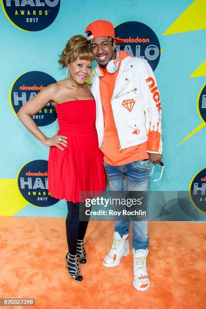 Nick Cannon and mother Beth Hackett attend the 2017 Nickelodeon Halo Awards at Pier 36 on November 4, 2017 in New York City.