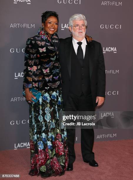 Mellody Hobson and George Lucas attend the LACMA Art + Film Gala honoring Mark Bradford and George Lucas on November 04, 2017 in Los Angeles,...