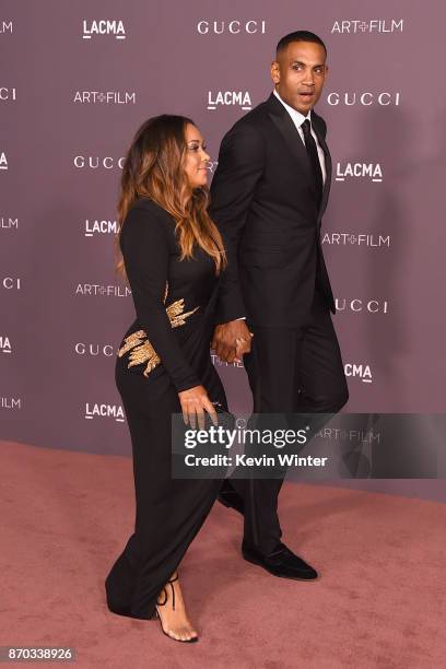 Tamia and Grant Hill attend the 2017 LACMA Art + Film Gala Honoring Mark Bradford And George Lucas at LACMA on November 4, 2017 in Los Angeles,...