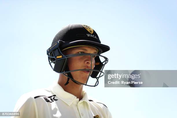 Josh Philippe of Western Australia XI walks from the ground at lunch on 88 not out during day two of the Ashes series Tour Match between Western...