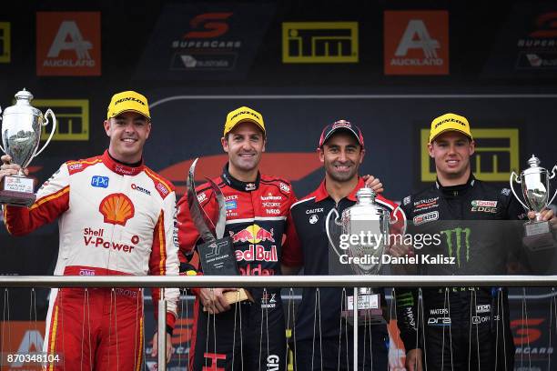 2nd place Scott McLaughlin driver of the Shell V-Power Racing Team Ford Falcon FGX, 1st place Jamie Whincup driver of the Red Bull Holden Racing Team...