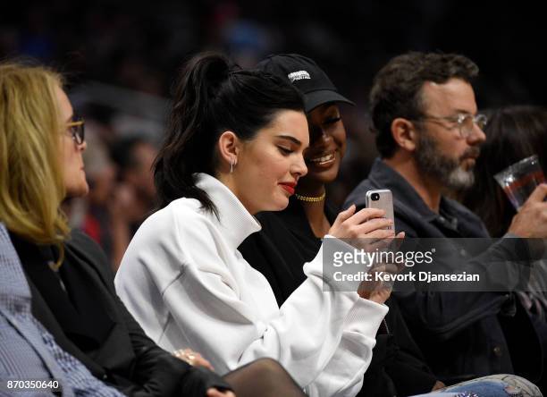 Kendall Jenner attends the basketball game between Los Angeles Clippers and Memphis Grizzlies at Staples Center November 4 2017, in Los Angeles,...