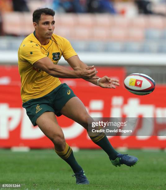 Nick Phipps of Australia passes the ball during the rugby union international match between Japan and Australia Wallabies at Nissan Stadium on...