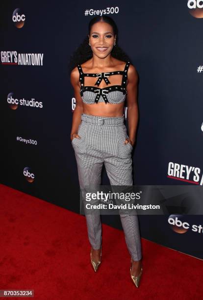 Actress Kelly McCreary attends the 300th episode celebration for ABC's "Grey's Anatomy" at TAO Hollywood on November 4, 2017 in Los Angeles,...