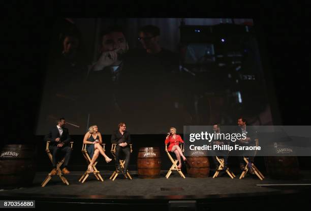 Ollie Wolf, Alice Cogin, Jason Manella, moderator Terri White, producer Dana Brunetti and actor Dominic West onstage at Jameson First Shot at...