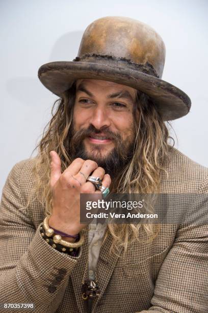 Jason Momoa at the "Justice League" Press Conference at The Rosewood Hotel on November 3, 2017 in London, England.