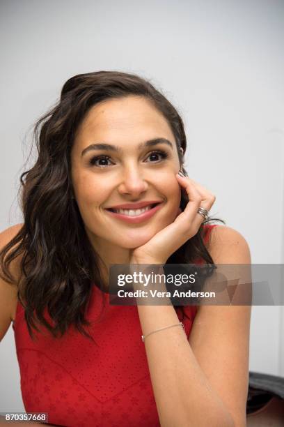 Gal Gadot at the "Justice League" Press Conference at The Rosewood Hotel on November 3, 2017 in London, England.