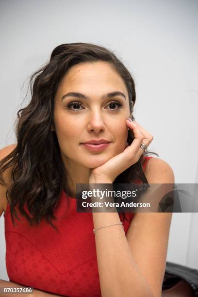 Gal Gadot at the "Justice League" Press Conference at The Rosewood Hotel on November 3, 2017 in London, England.