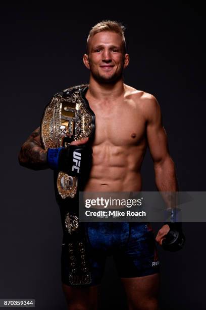 Dillashaw poses during the UFC 217 event at Madison Square Garden on November 4, 2017 in New York City.