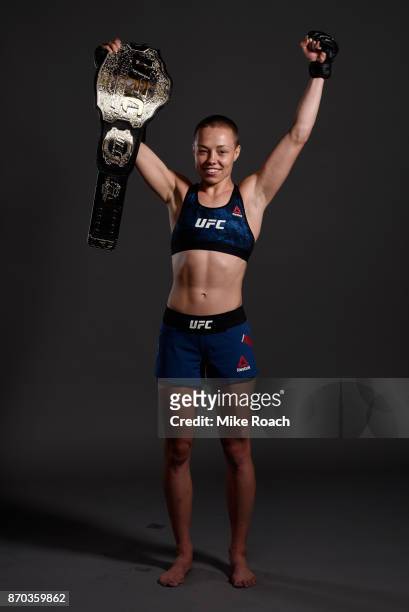 Rose Namajunas poses during the UFC 217 event at Madison Square Garden on November 4, 2017 in New York City.
