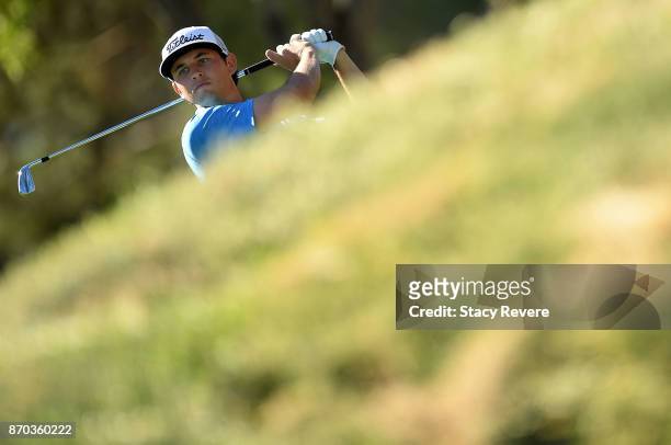 Poston hits his tee shot on the eighth hole during the third round of the Shriners Hospitals For Children Open at the TPC Summerlin on November 4,...