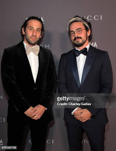 Artists Yoram and The Most Famous Artist attend the 2017 LACMA Art + Film Gala Honoring Mark Bradford and George Lucas presented by Gucci at LACMA on...