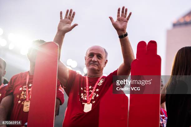 Manager Luiz Felipe Scolari of Guangzhou Evergrande attends the Champion Award Ceremony for 2017 Chinese Football Association Super League on...