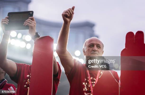 Manager Luiz Felipe Scolari of Guangzhou Evergrande attends the Champion Award Ceremony for 2017 Chinese Football Association Super League on...