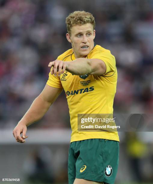Reece Hodge of Autralia looks on during the rugby union international match between Japan and Australia Wallabies at Nissan Stadium on November 4,...