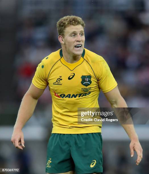 Reece Hodge of Autralia looks on during the rugby union international match between Japan and Australia Wallabies at Nissan Stadium on November 4,...