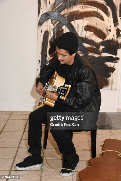 Jonathan Velasquez performs during the Concert at Galerie Rue Hus as part of Larry Clark : Photos Paintings Exhibition And Selling Preview at Galerie...
