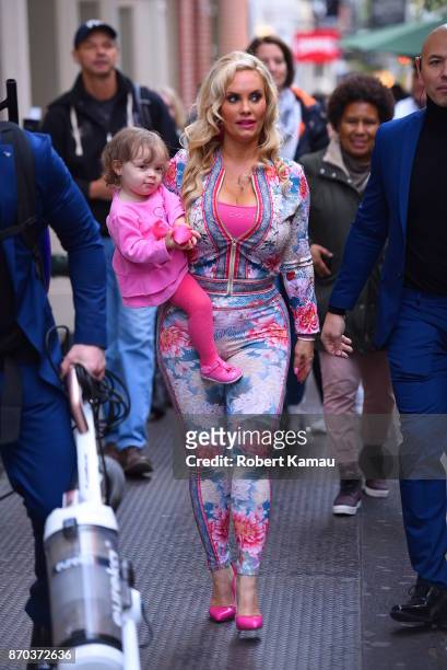 Coco Austin and her baby Chanel seen walking in SoHo on November 4, 2017 in New York City.