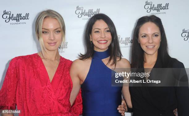 Actresses Rachel Skarsten, Emmanuelle Vaugier and Anna Silk from "Lost Girl" at The 2017 Fluffball held at Lombardi House on November 4, 2017 in Los...
