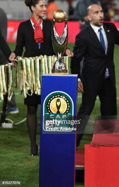 Wydad Casablanca team win the trophy after the CAF African Champions League match between Wydad Casablanca and Al Ahly at the Stade Mohammed V in...