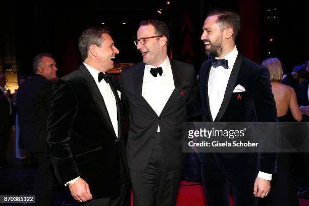 Michael Mronz, Jens Spahn and his husband Daniel Funke during the aftershow party of the 24th Opera Gala benefit to Deutsche Aids-Stiftung at...