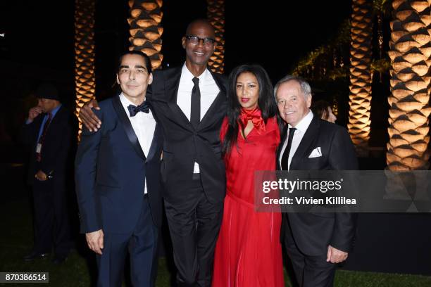 Allan DiCastro, honoree Mark Bradford, wearing Gucci, Gelila Puck and Wolfgang Puck attend the 2017 LACMA Art + Film Gala Honoring Mark Bradford and...