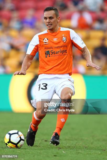 Jade North of the Roar controls the ball during the round five A-League match between the Brisbane Roar and the Central Coast Mariners at Suncorp...