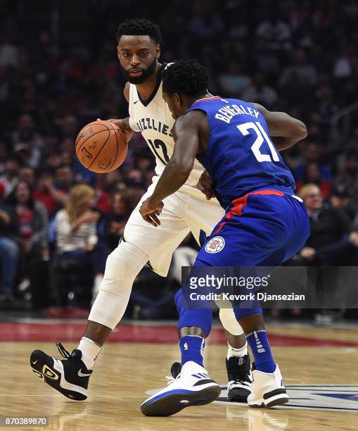 Tyreke Evans of the Memphis Grizzlies in action against Patrick Beverley of the Los Angeles Clippers Clippers during the first half of the basketball...