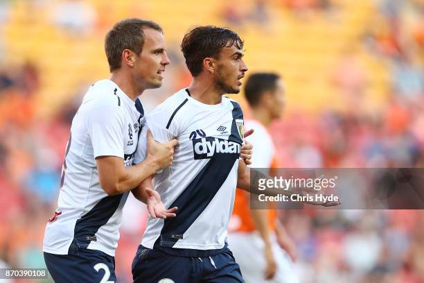 Felix Asdruval Padron Hernandez of the Mariners reacts during the round five A-League match between the Brisbane Roar and the Central Coast Mariners...