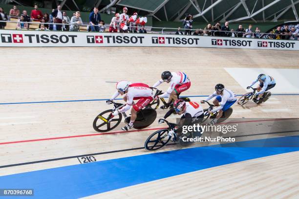 Patryk Rajkowski , Ayrton de Pauw , Sotirios Bretas , Kazunari Watanabe , Lewis Oliva Keirin during Track Cycling World Cup Pruszkow 2017, in...