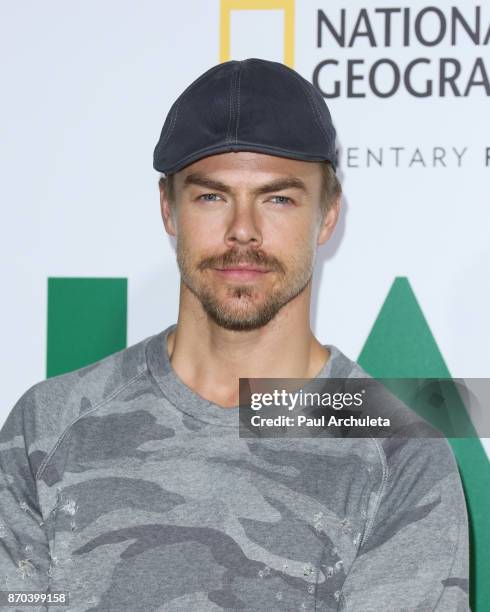 Dancer / TV Personality Derek Hough attends the premiere of National Geographic documentary films' 'Jane' at the Hollywood Bowl on October 9, 2017 in...